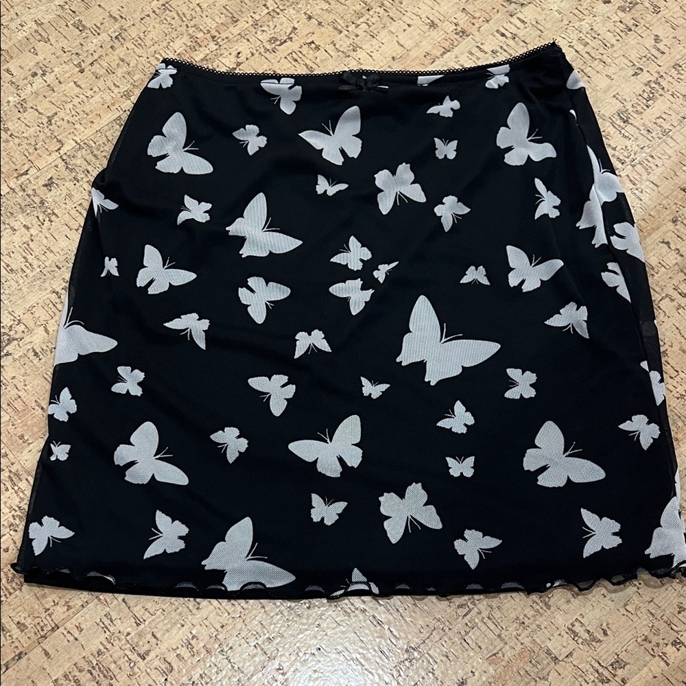 Black Butterfly Print A-Line Skirt